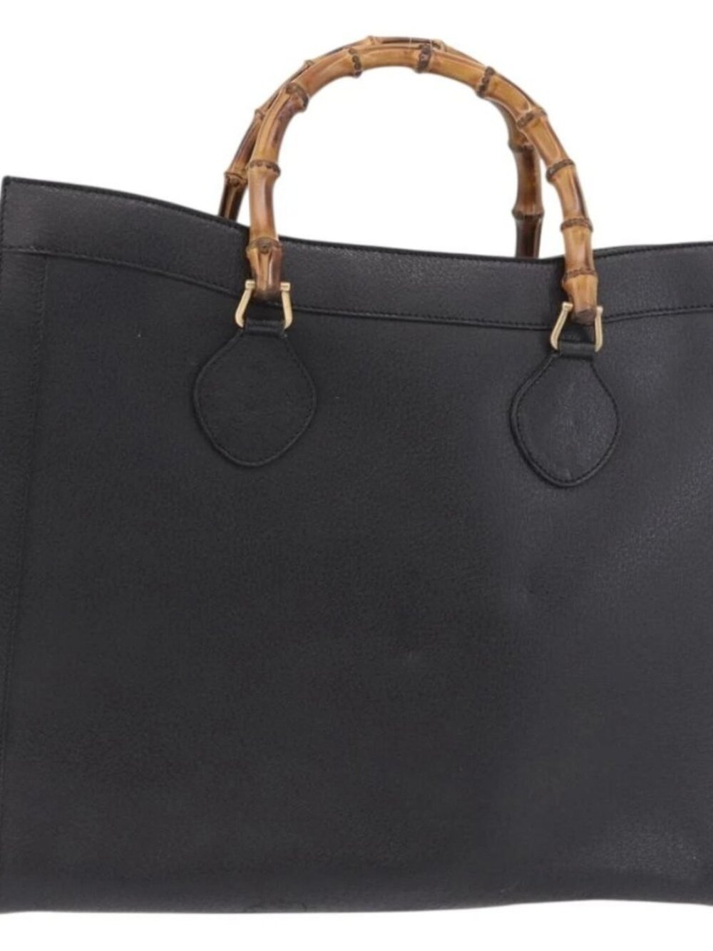 GUCCI Bamboo Hand Bag Leather Black Gold 002 1186 0259 Auth ep5273